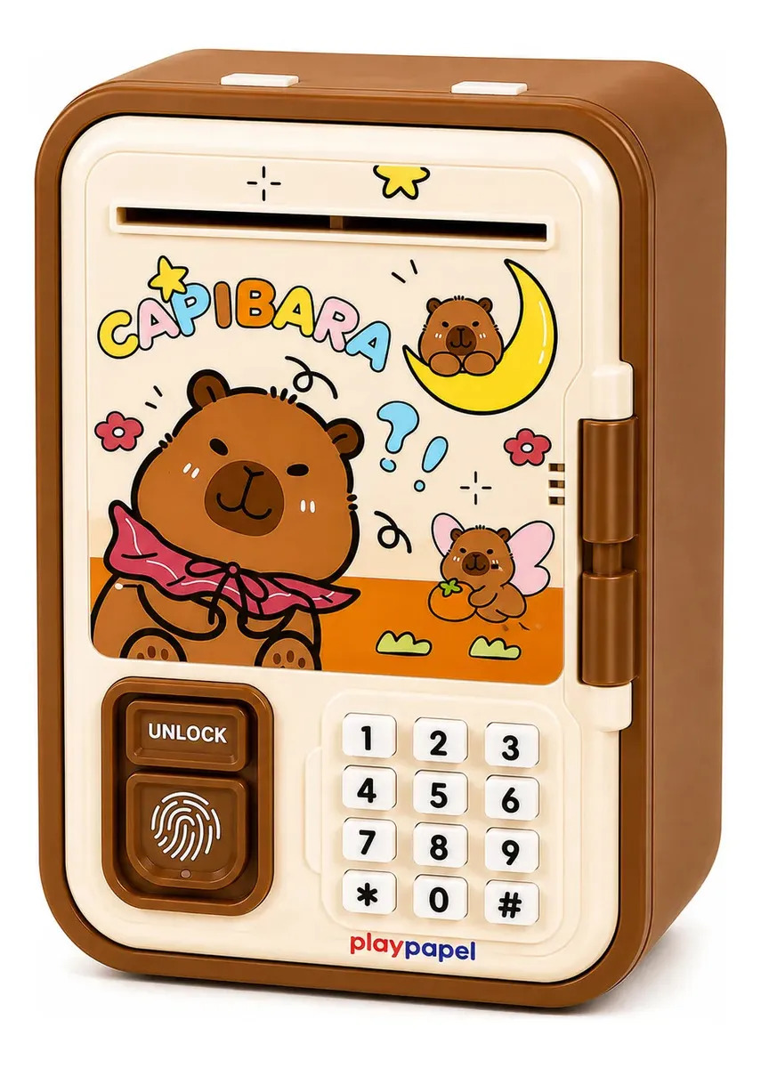 Cofre Eletrônico Infantil Senha Digital Capivara Puxa Notas Moedas