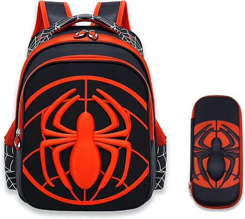 Bolso Escolar 3d Spiderman Araña Roja 2 Piezas
