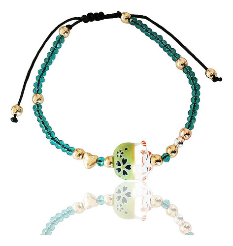 Pulsera Gatito De La Suerte Verde Prosperidad 