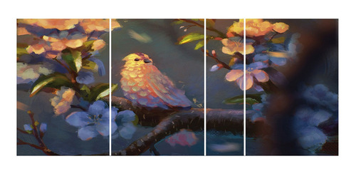 Cuadro Pajaro Pintura Políptico Animales Cod 5013