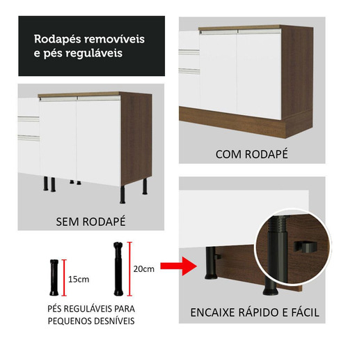 Armário De Cozinha Compacta Com Pia 150cm Glamy Madesa 03r Cor Rustic/Branco