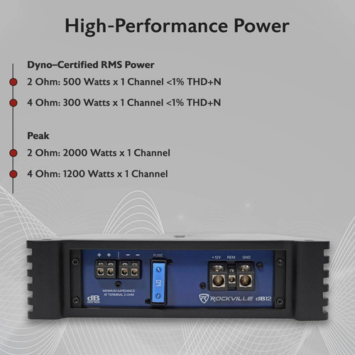 Amplificador Mono Rockville Db12 2000w 2 Ohmios Automóvil