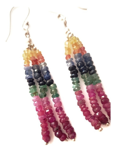 Hermosos Aretes De Gancho Con Zafiro Y Rubi Naturales
