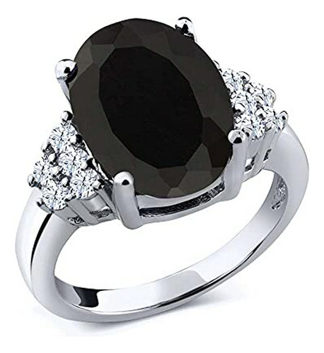 Anillo De Compromiso De Mujer De Ónix Negro De Plata De Ley 