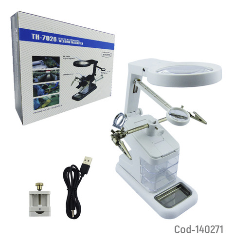 Tercera Mano Con Doble Lupa 10 Led Modelo Th-7026 P/ Cautin