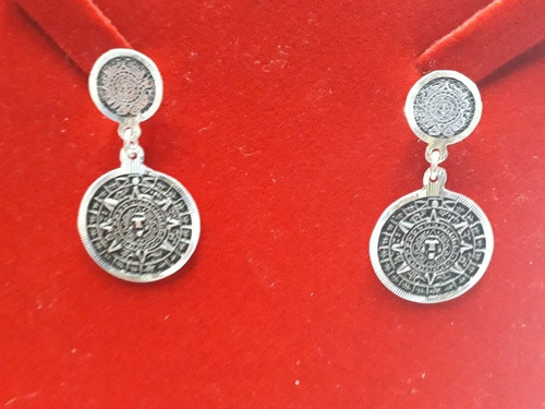 Aretes De Calendario Azteca De Plata 