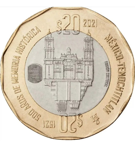 Moneda $20 Bimetalica 500 Años Memoria His Tenochtitlan 2021