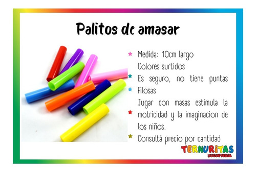 Imagen 2 de 7 de Palito Amasar X10 Palo Color Masa Juego Souvenir X Mayor Ap