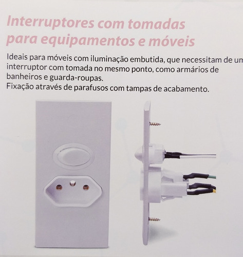 Interruptor Paralelo + Tomada 2p+t  20 Amperes Embutir Moveis / Paineis / Madeira / Furação Redonda Serra Copo Margirius