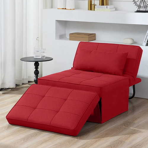 Sofa Cama Plegable 4 En 1 Respaldo Ajust Color Rojo Bigsyy