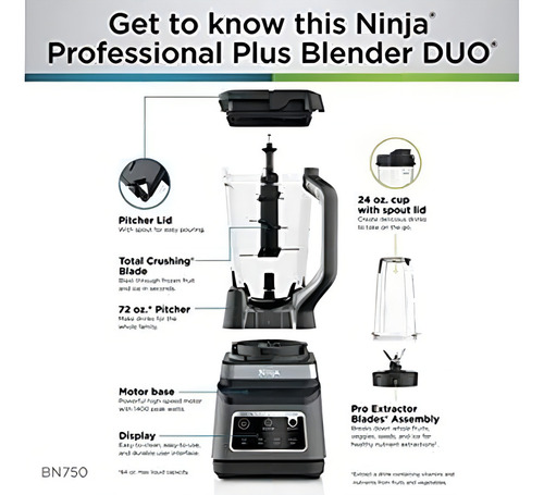 Ninja Duo Licuadora Y Extractor 1200w 3 Velocidades Bn750 Color Negro