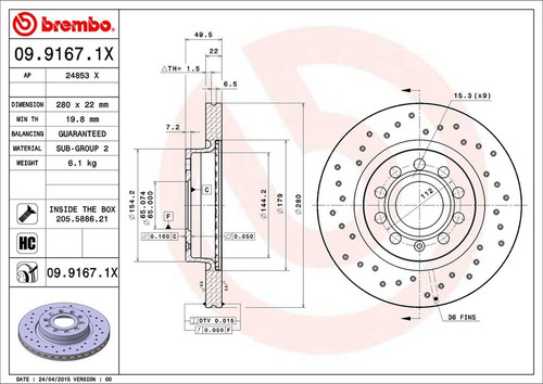 Discos Brembo Xtra Vw Jetta 1.4 Tsi 2015 A 2019 D Par