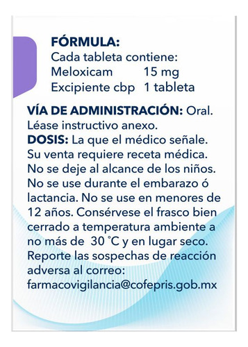 Meloxicam 15 Mg Caja Con Frasco Con 10 Tabletas