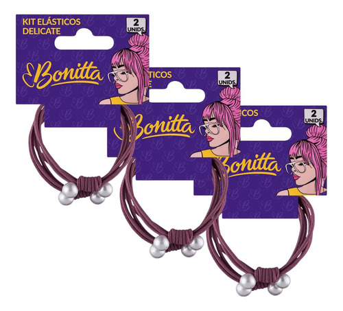 Kit 6 Elásticos De Cabelo Fino Linha Delicate Bonitta Cor Marrom