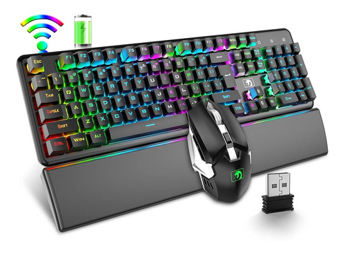 Teclado Inalambrico Para Juego Mouse Reposamuñeca Combo