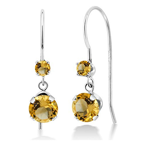 Pendientes Cuarzo Amarillo 14k Oro Blanco