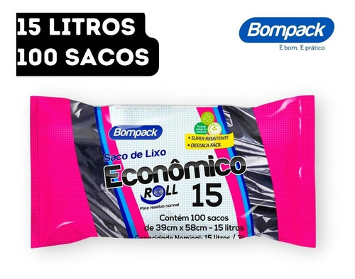 Saco De Lixo 15l  C/100 Un Preto Reforçado