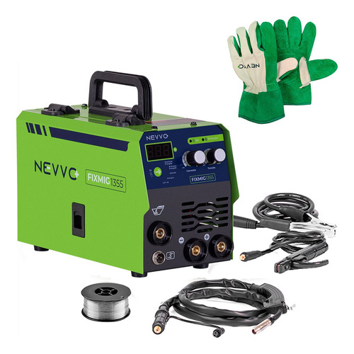 Máquina Solda Nevvo 120a Mig S/ Gás Mma Tig + Luva Cor Verde
