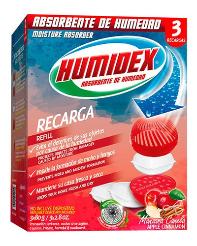 3 Recargas Vaso Mini Humidex Absorbente Humedad Aroma Canela