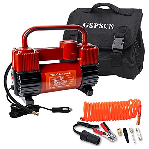 Gspscn Red Tire Inflator Heavy Duty Double Cylinders, Portab