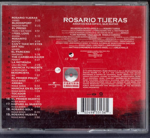 Rosario Tijeras. Soundtrack. Cd Original Usado. Qqa. Zz (Usado)
