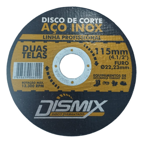 Kit 25x Discos Corte Aço Inox Dismix 115mm Duas Telas Cor Preto