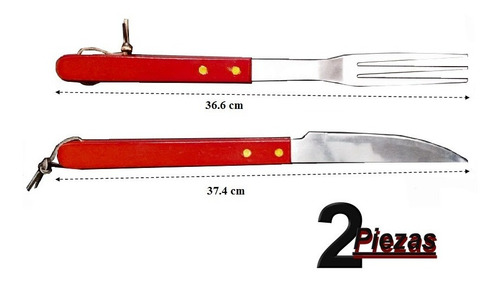 Set De Asador Parrilla Bbq Cuchillo Y Tenedor C/mango Madera