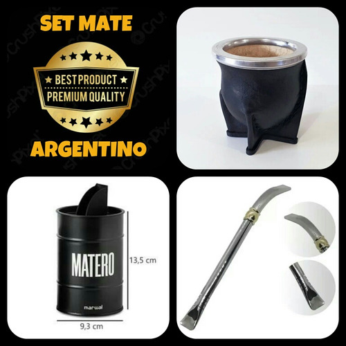 Set Mate Argentino Premium !mate Camionero+pico Loro+yerbera