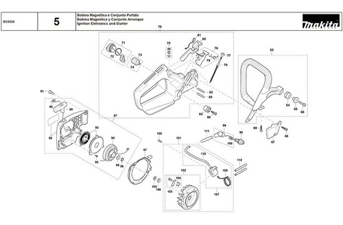 Vista Explodida Motosserra Dcs520 - Makita
