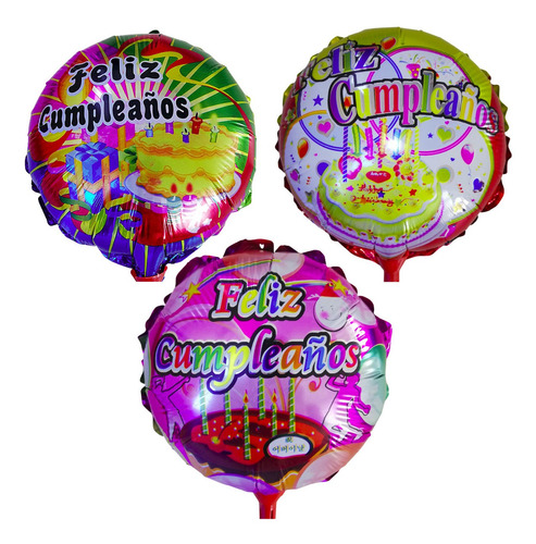 Set 18 Globos Cumpleaños 20cm Con Varas