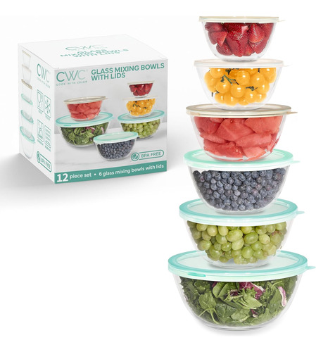 Juego De 12 Cuencos De Vidrio Borosilicato Con Tapas, Menta