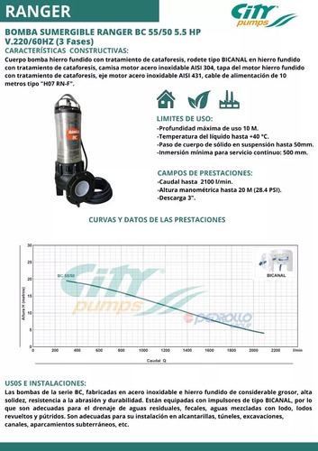 Bomba Achique Aguas Negras Citypedrollo 7,5hp, 230v. Italy.