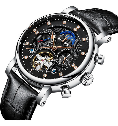 Relojes Mecánicos Para Hombre Kinyued Moon Phase Tourbillon