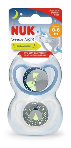 Set 2 Chupetes Nuk Space Luminoso Estuche Esterilizador Bebe