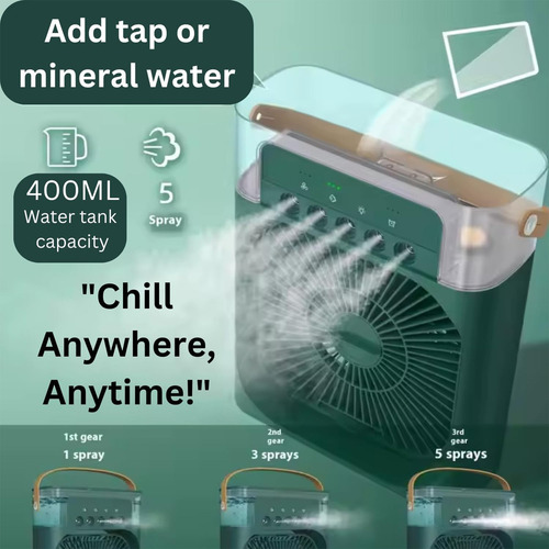2pk Ventilador Escritorio Compacto Humidificador Usb Portati Cantidad de aspas 3 Estructura Verde Aspas Verde Diámetro 26 cm Frecuencia 5W Material de las aspas Plástico