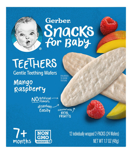 Galletas Gerber Teether Wafers Denticion Snacks Bebes Niños Sabor Mango Frambuesa