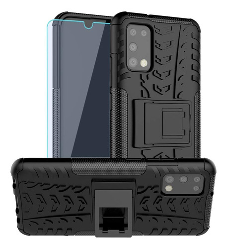 Funda Negra Heavy Duty Soporte + Protector Para Galaxy A02s