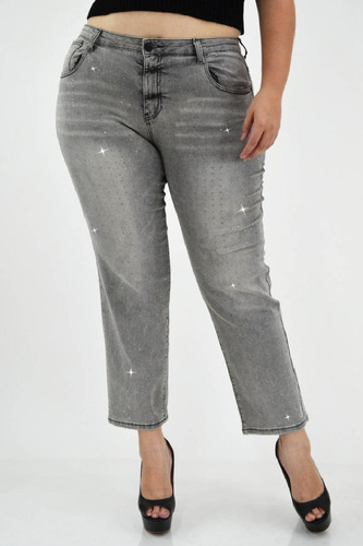 Mom Jeans Con Brillo /tallas Extras, 241 (gris Con Brillos)