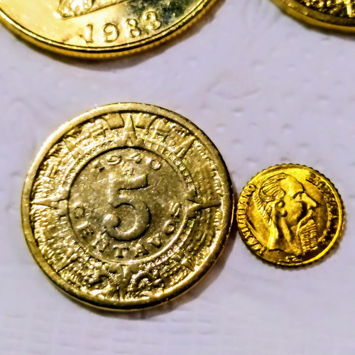 Set De 5 Monedas Mexicanas Con Chapa Color Oro !! (Usado)