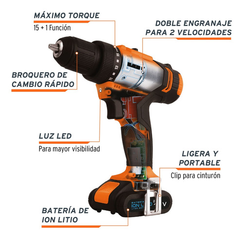 Taladro Percutor Inalámbrico 20v 2 Funciones 1/2 220v Truper