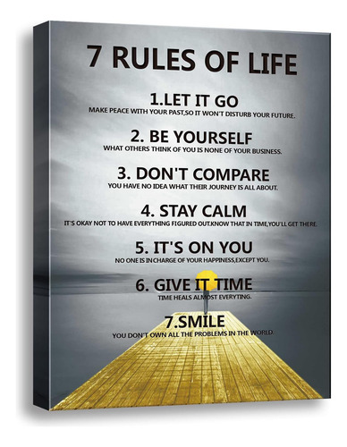 Póster Motivacional 7 Rules Of Life Impreso En Lienzo, Decor