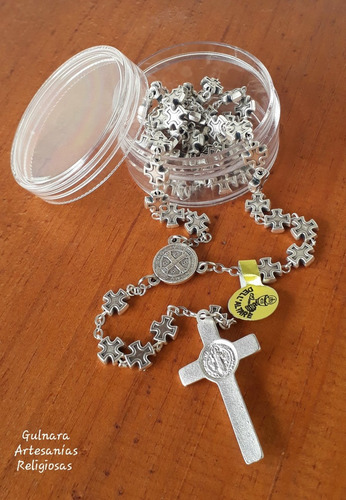 Rosario San Benito Protector Zamak Cuentas Cruz Maciza