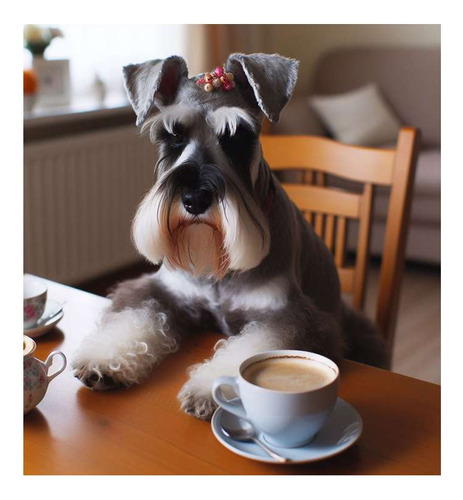 Vinilo 45x45cm Schnauzer En La Mesa De Desayuno Moño