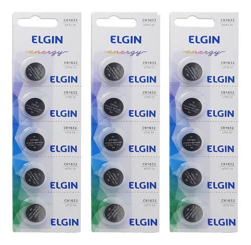 15pcs Bateria Moeda Cr1632 3v Pilha Cartela Elgin