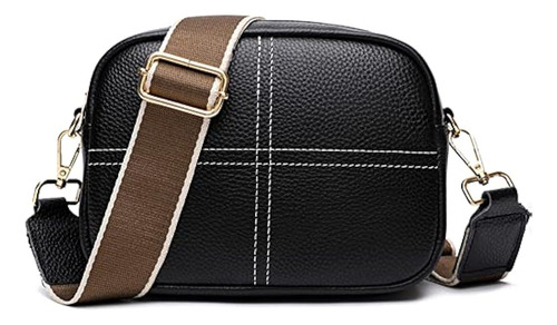 Cámara Crossbody Bag Para Mujeres Cuero Genuino Wide Strap S