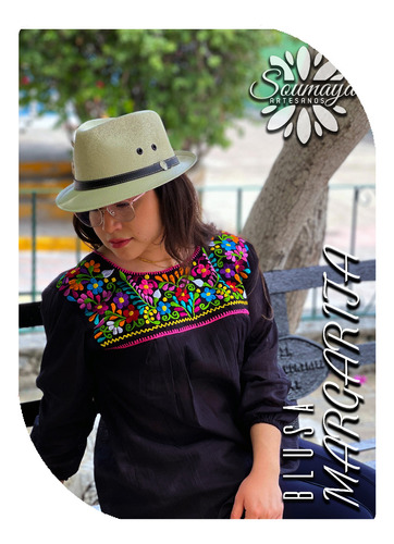 Blusa Artesanal Margarita Manga 3/4 Bordada