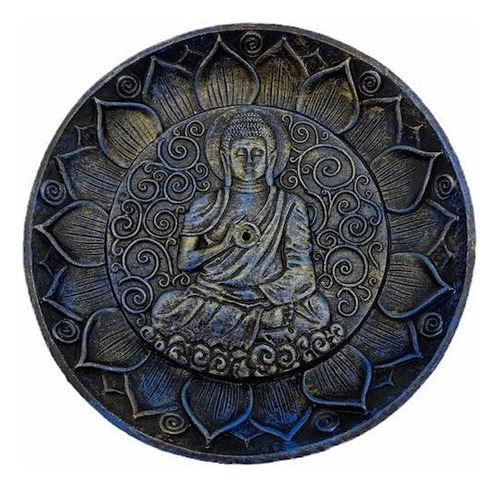 Incensário Prato Buda Meditando Azul 12 Cm Em Resina