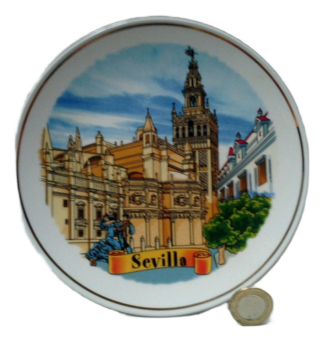 Plato De Pared Mediano Porcelana Souvenir Sevilla (Usado)