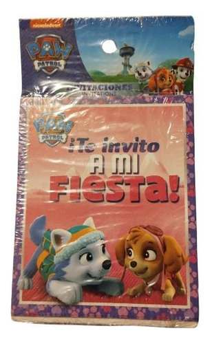 12 Invitaciones Sin Sobre Fiesta Paw Patrol Skye Color Rosa
