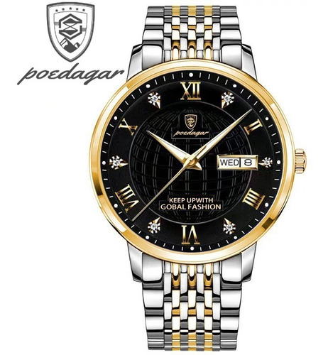 Poedagar Relojes De Cuarzo Luminosos Impermeables Para Hombr Color Del Fondo Silver Gold Black